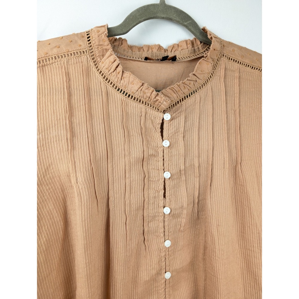 Quince Organic Textured Cotton Peasant Blouse Size XL Orange Ruffle Cottagecore - Picture 5 of 10